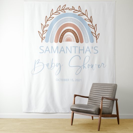 Tenture Bébé Shower Bleu Boho Arc-en-ciel Terracotta (En situation)