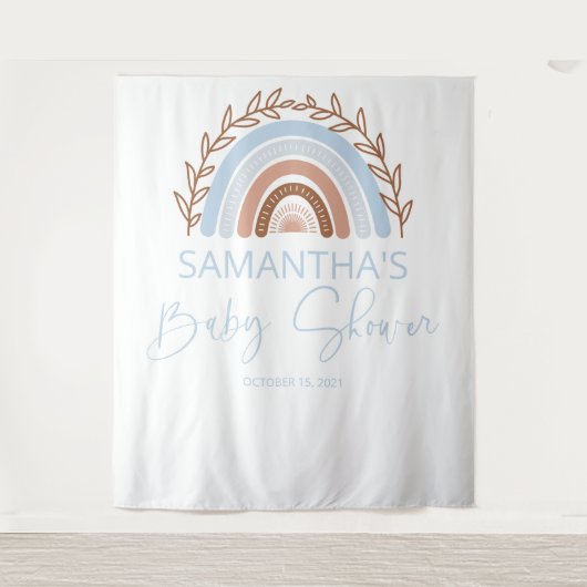 Tenture Bébé Shower Bleu Boho Arc-en-ciel Terracotta (Devant)