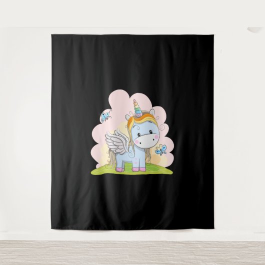 Tenture Bébé Unicorne Papillon Barrière Aquarelle (Devant)