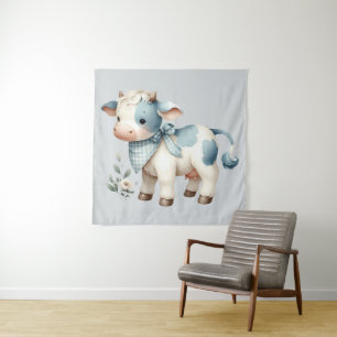 Tenture Bébé vache à carreaux bleus Pastel Esthétique de l