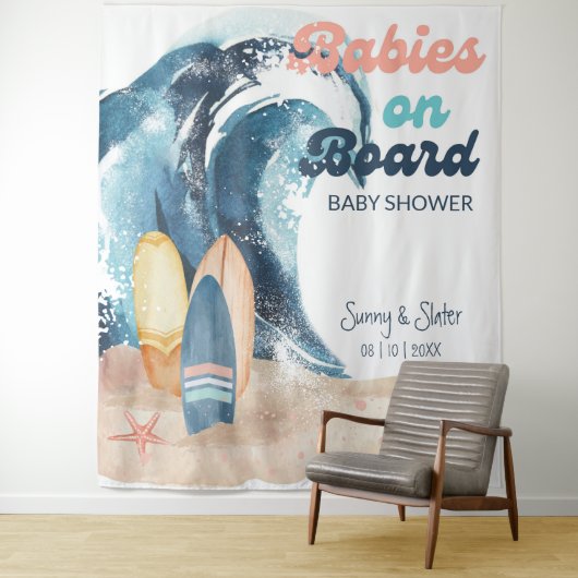 Tenture Bébés surfeurs à bord Baby shower Beach Twins (En situation)