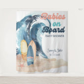 Tenture Bébés surfeurs à bord Baby shower Beach Twins (Devant)