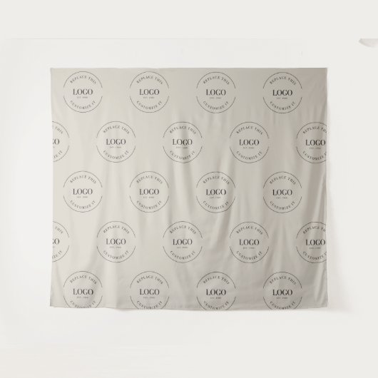 Tenture Beige Custom white Logo step and repeat backdrop (Devant (Horizontal))