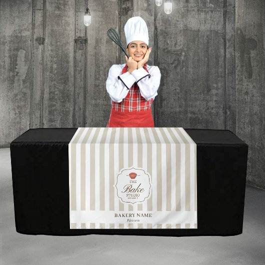 Tenture Beige Stripes Logo Table Pop Up Shop Vendor Runner