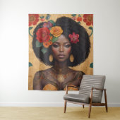 Tenture Belle Africaine Américaine Avec Fleurs (En situation)