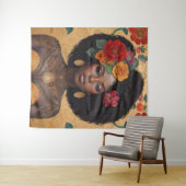 Tenture Belle Africaine Américaine Avec Fleurs (En situation (horizontale))