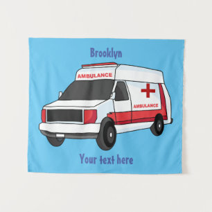 Tenture Belle ambulance rouge caricature van