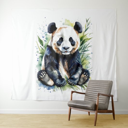 Tenture Belle aquarelle Panda Bear (En situation (horizontale))