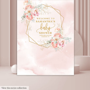 Tenture Belle baby shower de fleurs rose vif en toile de f