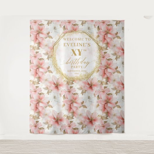 Tenture Belle Booth Photo Anniversaire En Or Bleu (Devant)