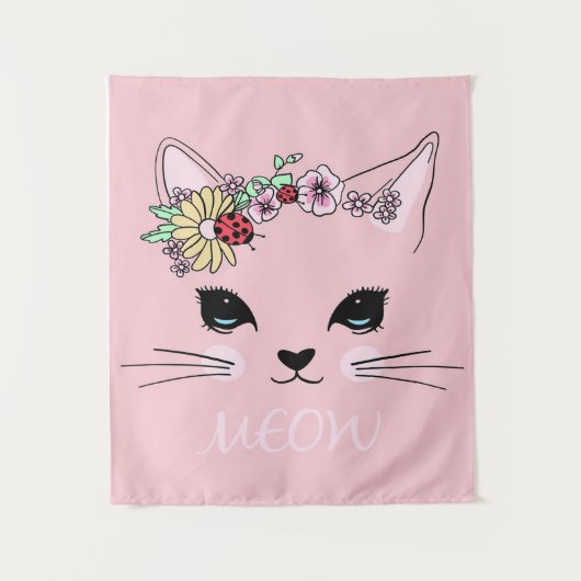 Tenture Belle Chat Face Meow, Cadeau Kitty Lover, Chat mig (Devant)