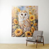 Tenture Belle Chouette Et Fleurs De Soleil (En situation)