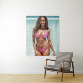 Tenture Belle Femme Noire En Bikini Rose (En situation)