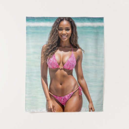 Tenture Belle Femme Noire En Bikini Rose (Devant)