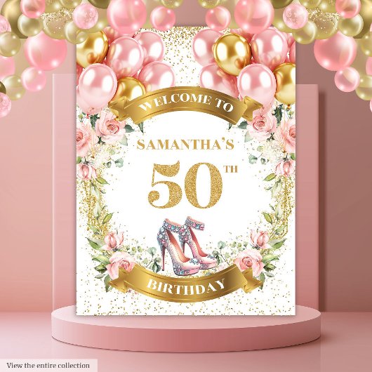 Tenture Belle fête des talons roses du 50e anniversaire