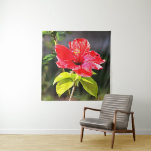 Tenture Belle Fleur d'Hibiscus Tropical Rouge Artistique