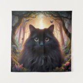 Tenture Belle Fluffy Chat Noir avec yeux or (Devant)