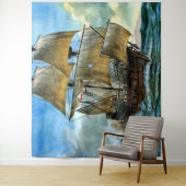 Tenture belle impression de navire à quatre mâts (En situation)