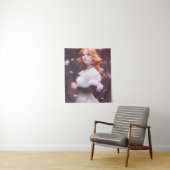 Tenture Belle Jeune Fille Parmi Les Fleurs Roses Portrait (En situation)