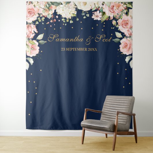 Tenture Belle marine et mariage boho rose pâle (En situation)