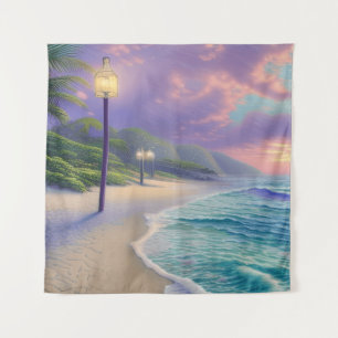 Tenture Belle Plage Océan Vagues Nuages de nuit
