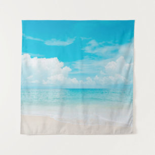 Tenture Belle plage tropicale avec ciel bleu et c blanc