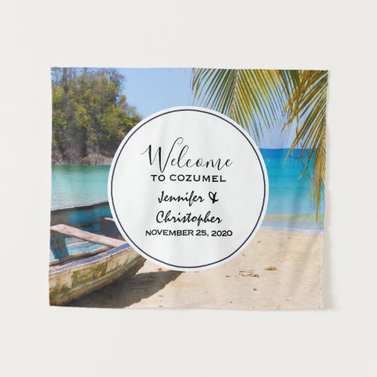 Tenture Belle Plage tropicale Mariage Bienvenue (Devant (Horizontal))