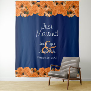 Tenture Belle Rose Orange et Bleu Marine