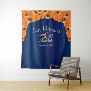 Tenture Belle Rose Orange et Bleu Marine IV