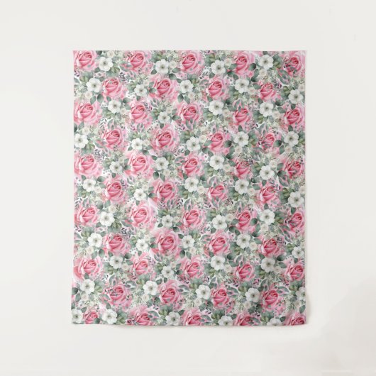 Tenture Belle Rose Rose Bleu Eucalyptus fond (Devant)