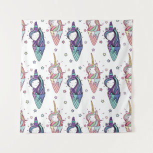 Tenture belle tête motif et crème glacée licorne avec