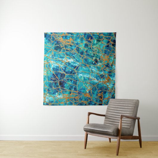 Tenture Belle texture luxueuse de marbre bleu avec or. (En situation (horizontale))