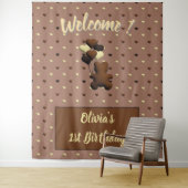 Tenture Belle toile de fond d'anniversaire de l'ours au ch (En situation)