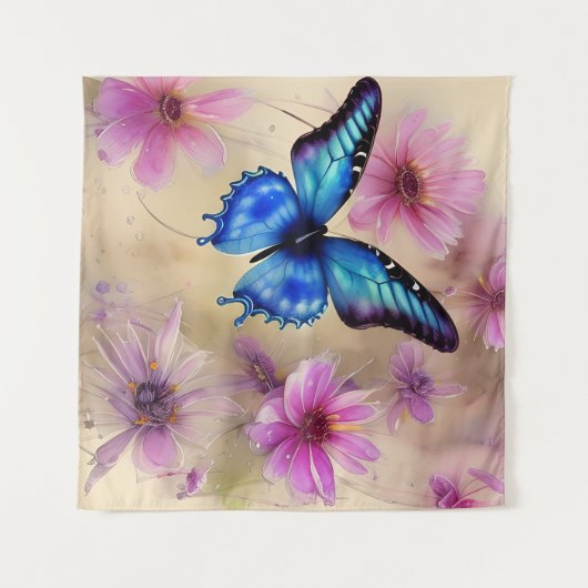 Tenture Belles fleurs et papillon (Devant (Horizontal))