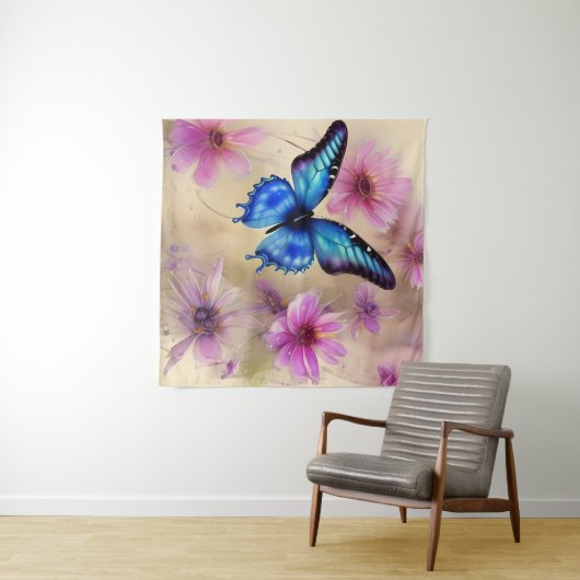 Tenture Belles fleurs et papillon (En situation (horizontale))