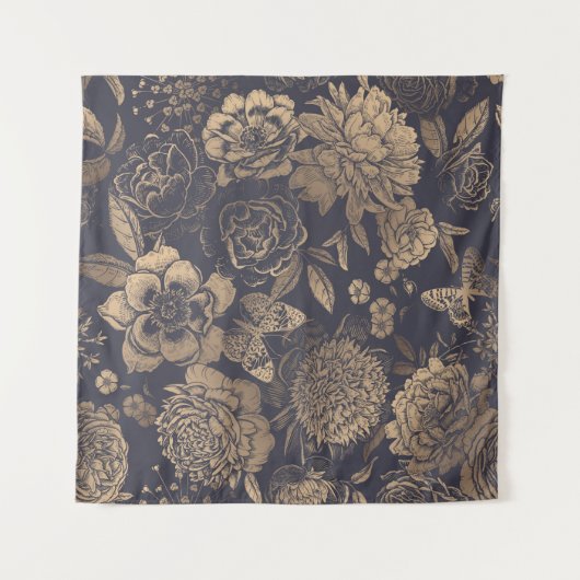 Tenture Belles pivoines de fleurs, roses et papillons. (Devant (Horizontal))