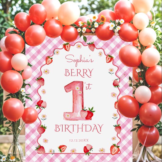 Tenture Berry fraise Premier anniversaire Wavy