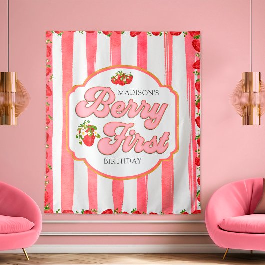 Tenture Berry rose Première fraise Anniversaire Contexte