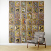 TENTURE BESTIAIRE MÉDIÉVAL, ANIMAUX FANTASTIQUES, ROUGE D' (En situation)