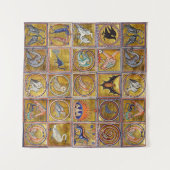 TENTURE BESTIAIRE MÉDIÉVAL, ANIMAUX FANTASTIQUES, ROUGE D' (Devant (Horizontal))