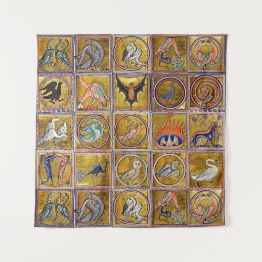 TENTURE BESTIAIRE MÉDIÉVAL, ANIMAUX FANTASTIQUES, ROUGE D' (Devant)