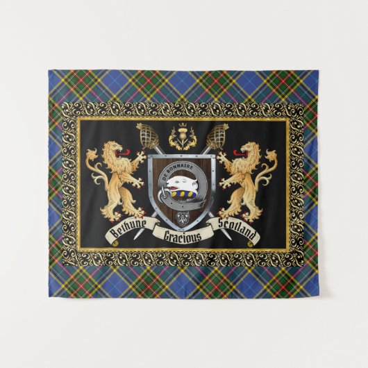Tenture Bethune Clan Badge & Motto avec Lions (Devant (Horizontal))