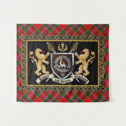 Tenture Beurre Clan Badge & Motto avec Lions (Devant (Horizontal))