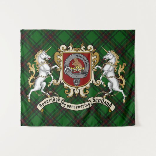 Tenture Beveridge Clan Badge & Unicorns avec Tartan (Devant (Horizontal))