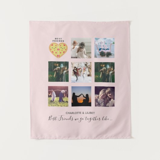 Tenture BFF Photo Collage Cadeaux Dusty rose PIZZA Amis (Devant)