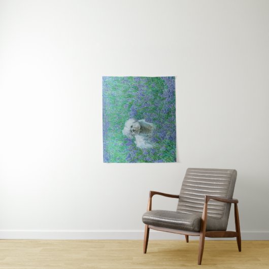 Tenture Bichon Frise dans les Bluebonnets (En situation)