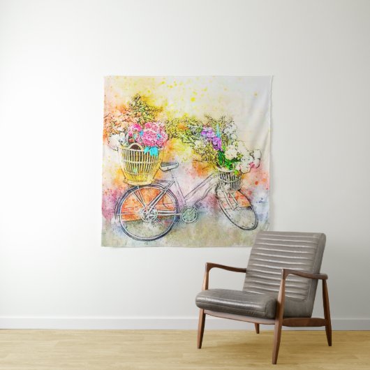 Tenture Bicyclette et fleurs (En situation)