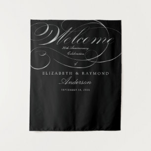Tenture Bienvenue 25e Anniversaire Élégant Script Argenté
