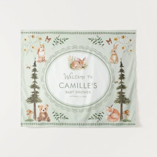 Tenture Bienvenue à la Baby Shower Bois de Sage Vert (Devant (Horizontal))