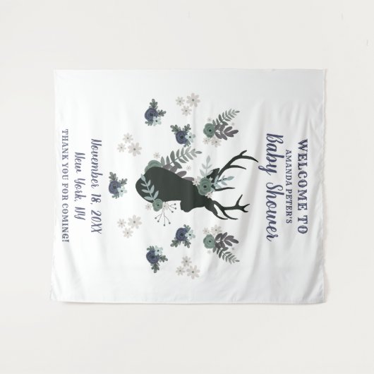 Tenture Bienvenue à la Baby Shower Cerise de Tête de Cerf (Devant (Horizontal))